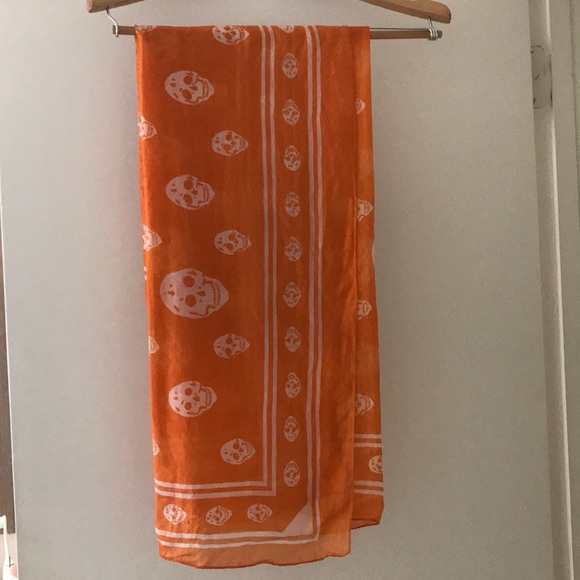 Accessories - Orange & White Silky Sheer Wrap Scarf 39” x 39”